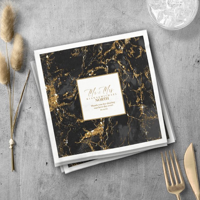 Marble Glitter Wedding Black Gold V2 ID644 Napkin (Creator Uploaded)