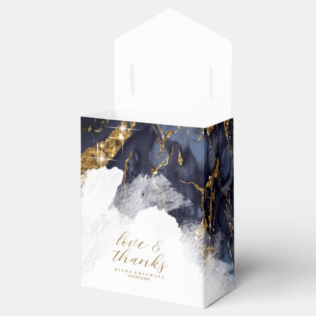 Marble Glitter Wedding Navy Blue Gold ID644 Favour Box (Opened)