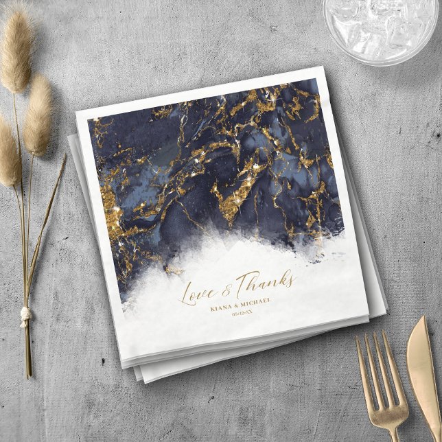 Marble Glitter Wedding Navy Blue Gold ID644 Napkin (Creator Uploaded)