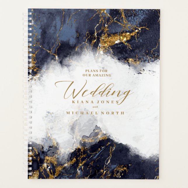 Marble Glitter Wedding Navy Blue Gold ID644 Planner (Front)