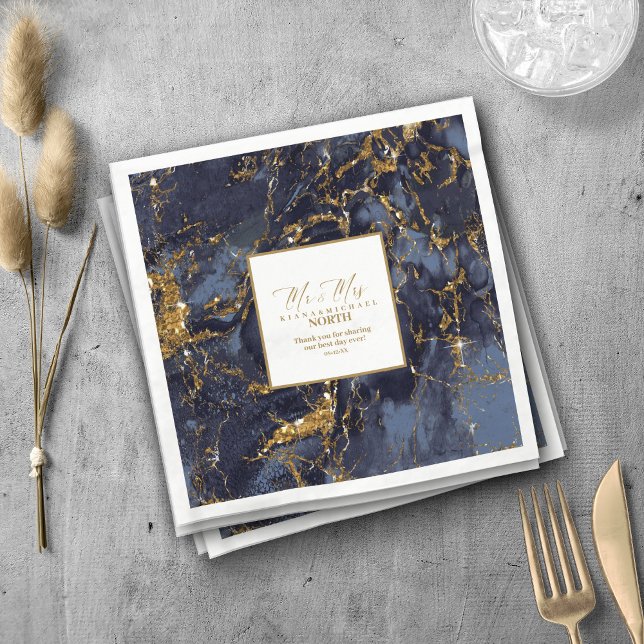 Marble Glitter Wedding Navy Blue Gold V2 ID644 Napkin (Creator Uploaded)