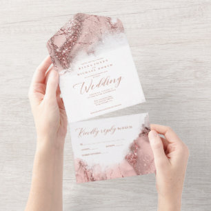 Marble Glitter Wedding Rose Gold ID644 All In One Invitation