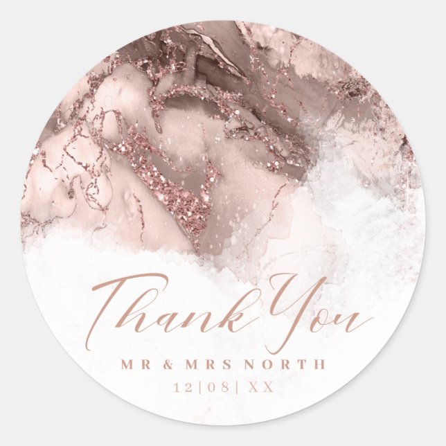 Marble Glitter Wedding Rose Gold ID644 Classic Round Sticker (Front)