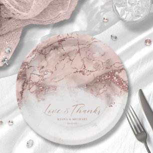 Marble Glitter Wedding Rose Gold V1 ID644 Paper Plate