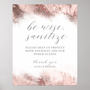 Marble Glitter Wedding Sanitise Rose Gold ID644 Poster