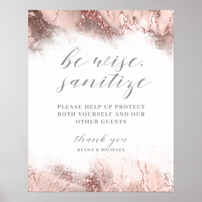 Marble Glitter Wedding Sanitise Rose Gold ID644 Poster (Front)