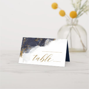 Marble Glitter Wedding Table Navy Blue Gold ID644 Place Card