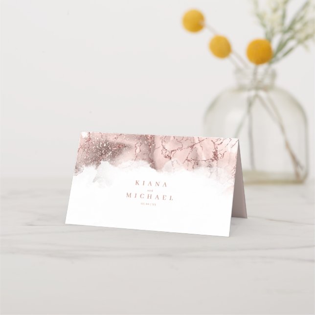 Marble Glitter Wedding Table Rose Gold ID644 Place Card (Back)