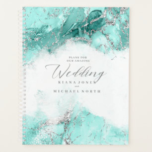 Marble Glitter Wedding Teal Silver ID644 Planner