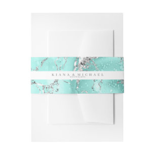 Marble Glitter Wedding Teal Silver V2 ID644 Invitation Belly Band