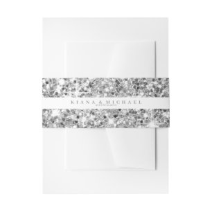 Marble Glitter Wedding Teal Silver V3 ID644 Invitation Belly Band