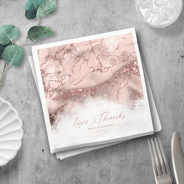 Marble Glitter Wedding Thanks Rose Gold ID644 Napkin (Creator Uploaded)