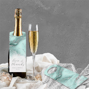 Marble Glitter Wedding Thanks Teal Silver ID644 Bottle Tag