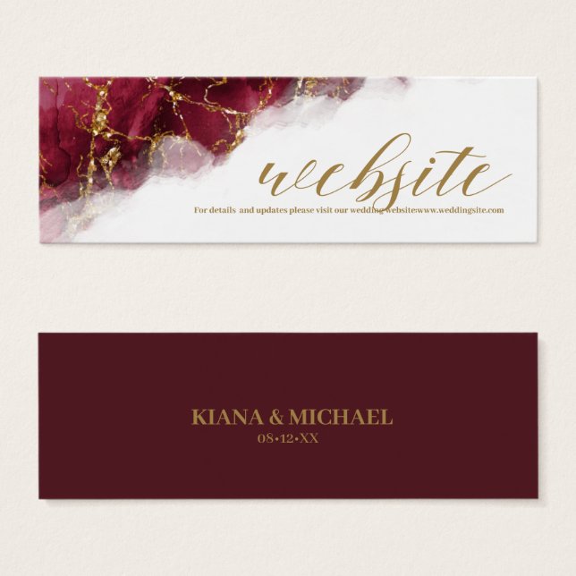 Marble Glitter Wedding Website Burgundy Gold ID644 (Front & Back)