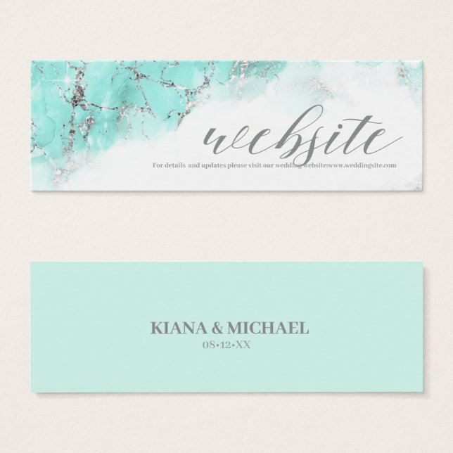 Marble Glitter Wedding Website Teal Silver ID644 (Front & Back)