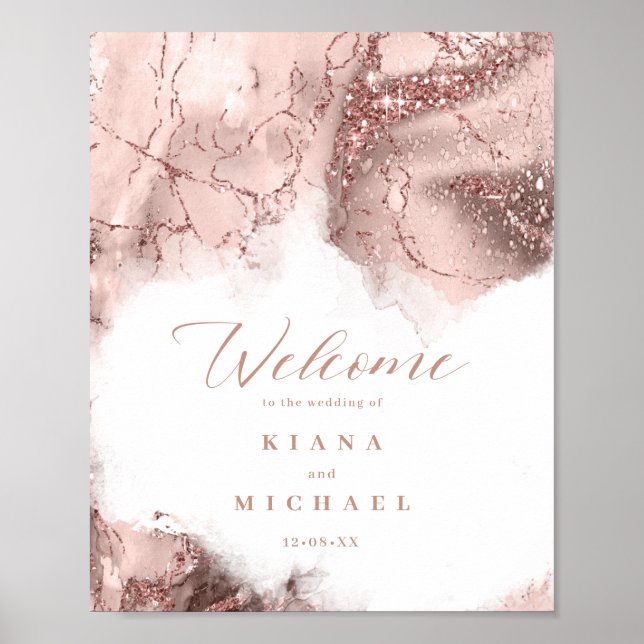 Marble Glitter Wedding Welcome Rose Gold ID644 Poster (Front)