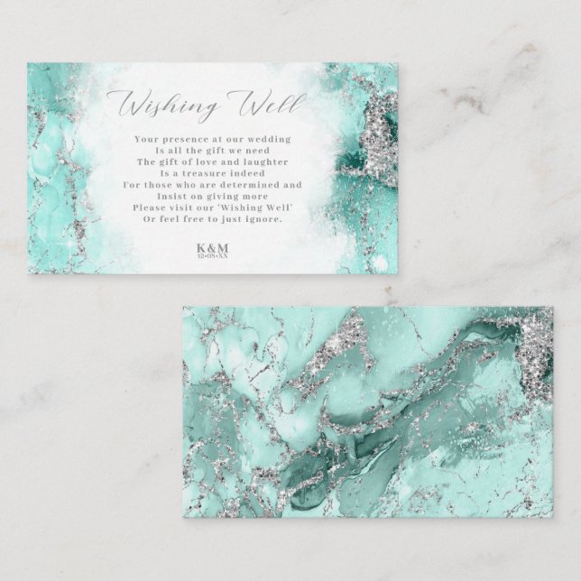 Marble Glitter Wishing Well V2 Teal ID644 Enclosure Card (Front/Back)
