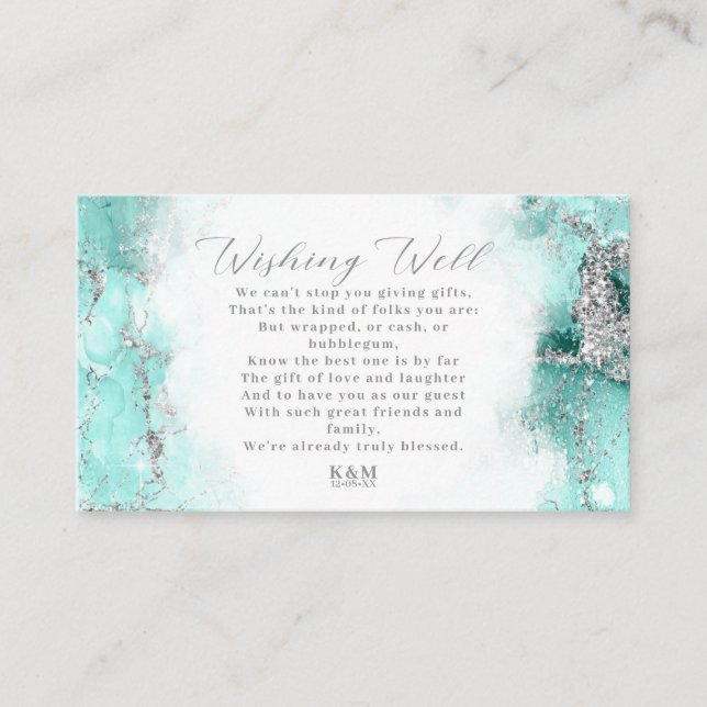 Marble Glitter Wishing Well V3 Teal ID644 Enclosure Card (Front)