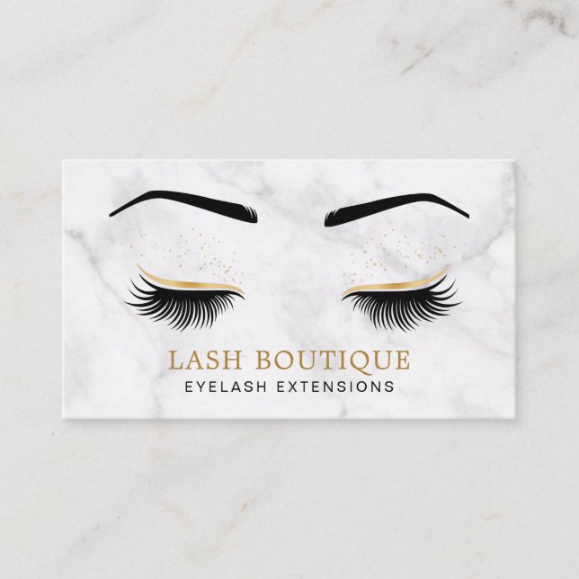 Marble Gold and Black Lash Brow Beauty Business Card (Front)