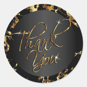 Marble Gold and Black - Thank You Classic Round Sticker