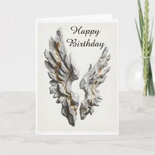 Marble Gold Angel Wings Birthday Card Silver