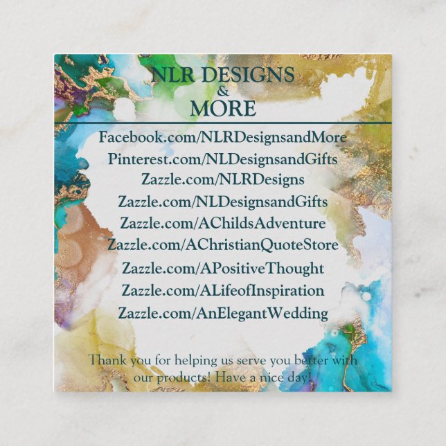 Marble Gold Blue Purple Multipurpose Square Business Card (Back)