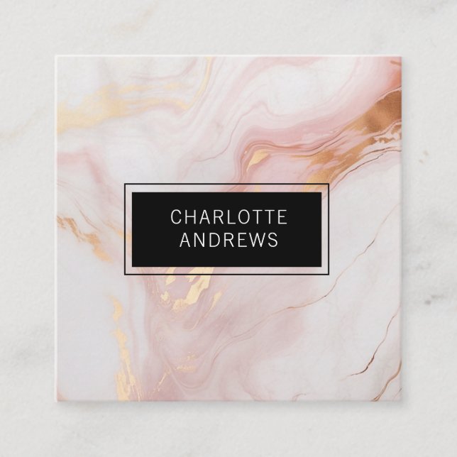 Marble, gold & blush salon, makeup, beauty photo square business card (Front)