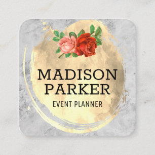 Marble   Gold Brushed Roses   Classic Square Business Card