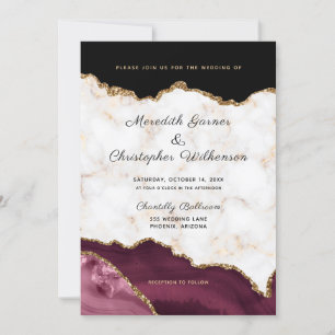 Marble Gold Burgundy Agate Wedding Invitation