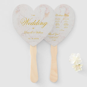 Marble Gold Calligraphy Heart Wedding Program Hand Fan