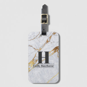 Marble gold custom Monogram Name Luggage Tag