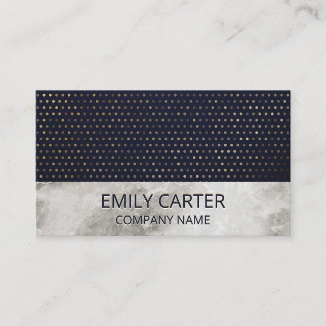 Marble | Gold Dot Pattern | Luxury Dark Blue Business Card (Front)