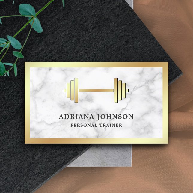 Marble Gold Dumbbell Fitness Personal Trainer Business Card (Creator Uploaded)