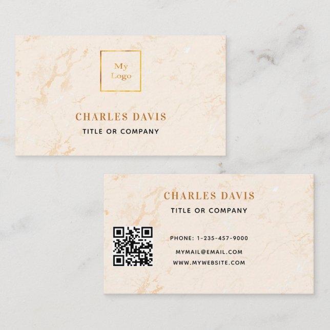 Marble gold elegant minimalist Qr code logo Business Card (Front/Back)