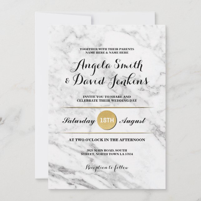 Marble Gold Elegant Wedding Art Deco 1920's Invite (Front)