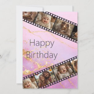 Marble & Gold Film Strip Photo Happy Birthday Card