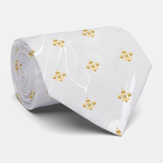 Marble gold Fleur de Lis, French Lili pattern Tie (Rolled)