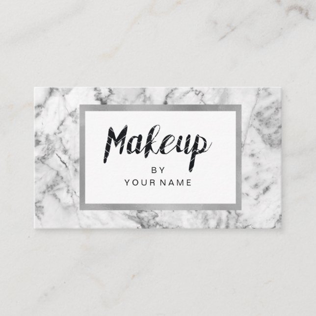 Marble Gold Frame White Silver Black Makeup Artist Business Card (Front)