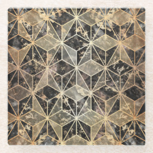 Marble & Gold Geometric Pattern Glass Coaster