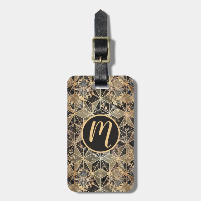 Marble & Gold Geometric Pattern Luggage Tag (Front Vertical)