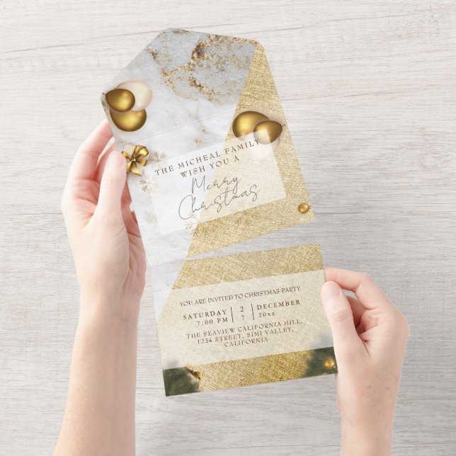 Marble gold glitter Christmas & Year Celebration All In One Invitation (Tearaway)