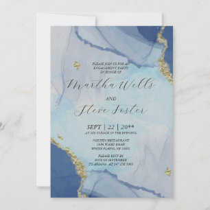 Marble Gold Glitter / Dusty Blue Engagement party  Invitation