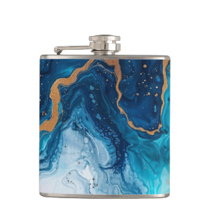 Marble Gold Glitter Faux Foil Confetti Hip Flask