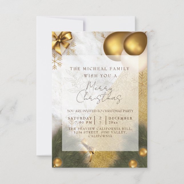 Marble gold glitter Year & Christmas Celebration Invitation (Front)