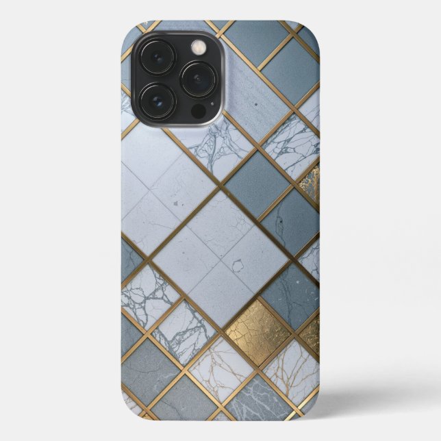 Marble Gold Grid Luxury Geometry iPhone Case (Back)
