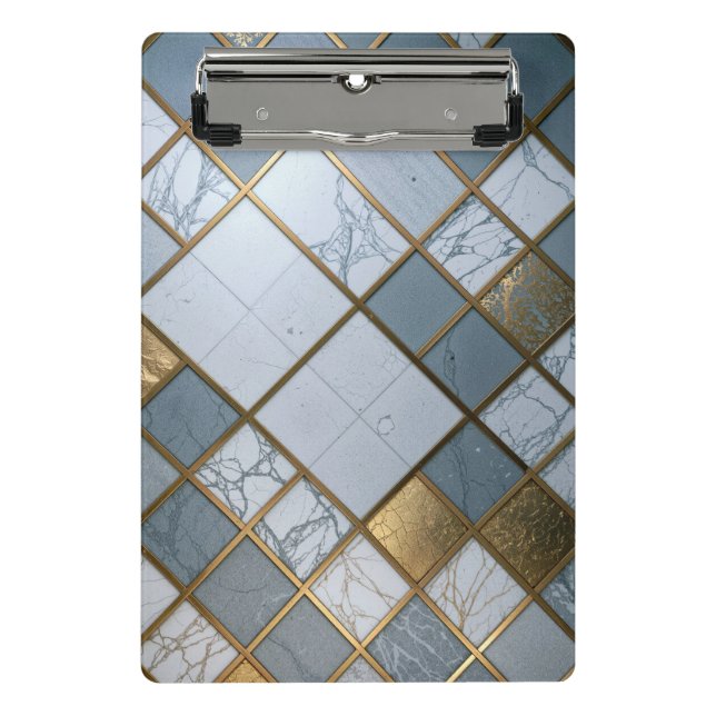 Marble Gold Grid Luxury Geometry Mini Clipboard (Front)