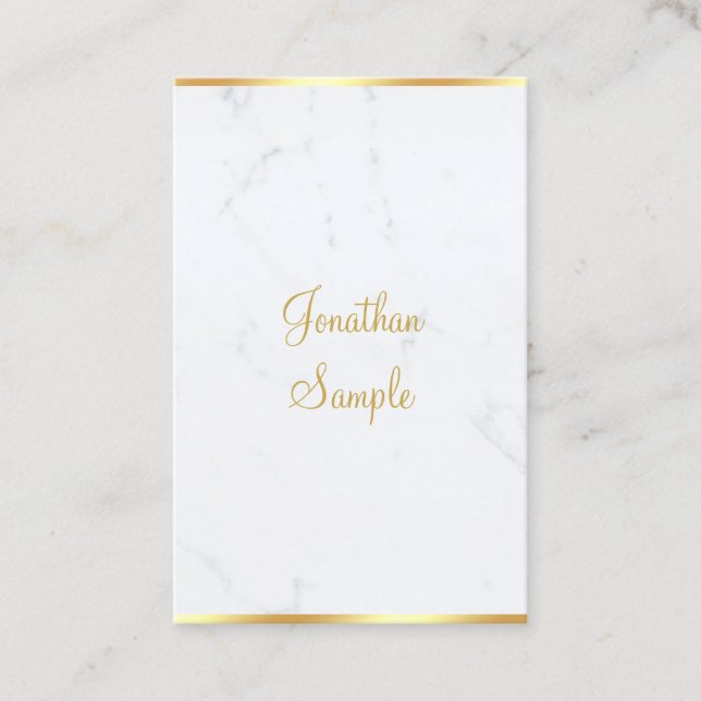 Marble Gold Handwritten Script Elegant Modern Business Card (Front)