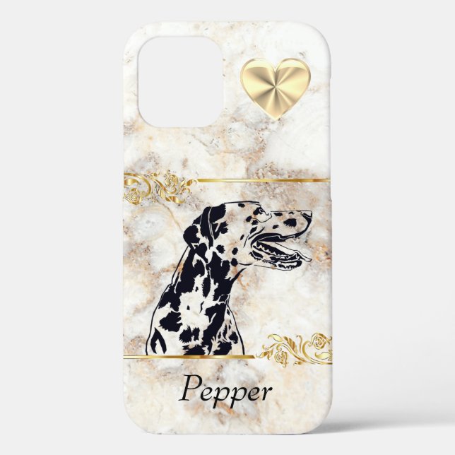 Marble/Gold Inked Dalmatian Dog iPhone 12 Case (Back)