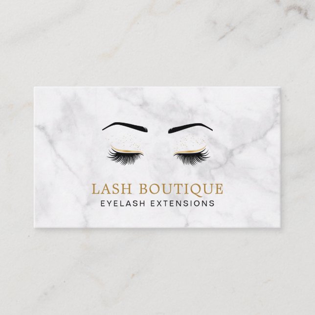Marble Gold Lash Brow Beauty Business Card (Front)