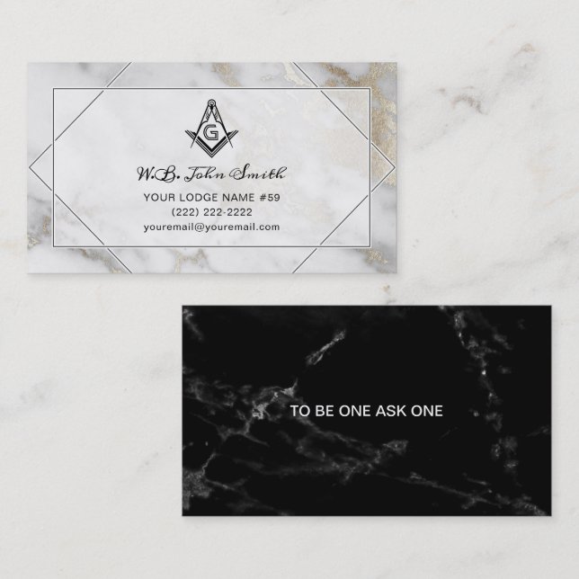 Marble Gold Masonic Business Cards | Freemason (Front/Back)